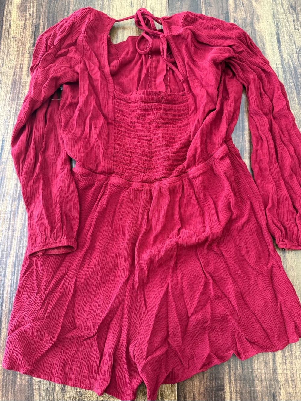 JustFab Raspberry Red Long-Sleeve Button Front Romper - Picture 9 of 9